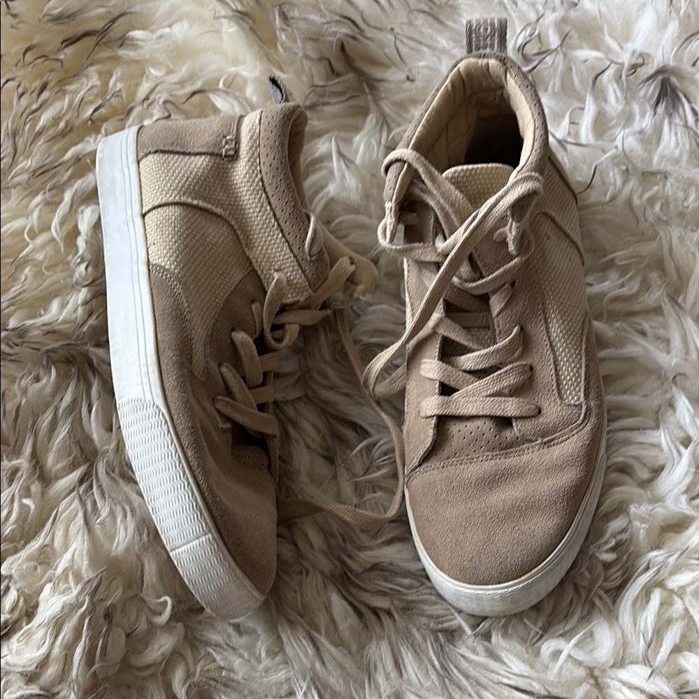 Beige Suede Lace-Up Sneakers leather toms